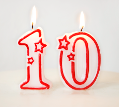 Celebrating 10 years candles with the number 10